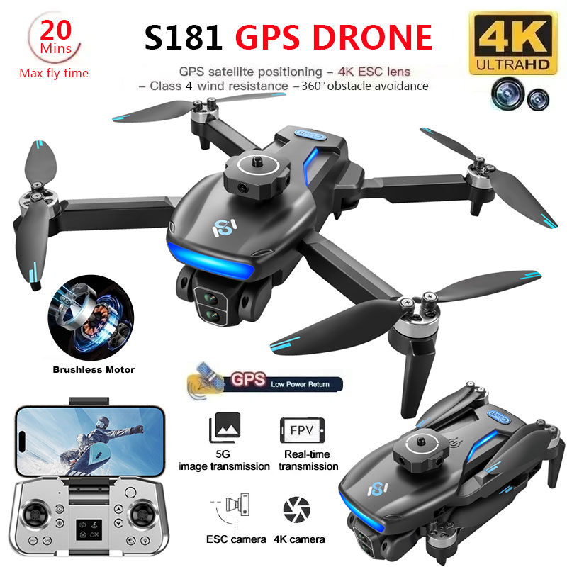 Fpv Brushless Rc Drone 4K - Dron S181 GPS 4K profesional HD